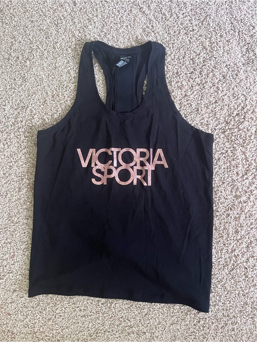 Victoria's Secret Black Racerback Tank with Rose Gold Logo
